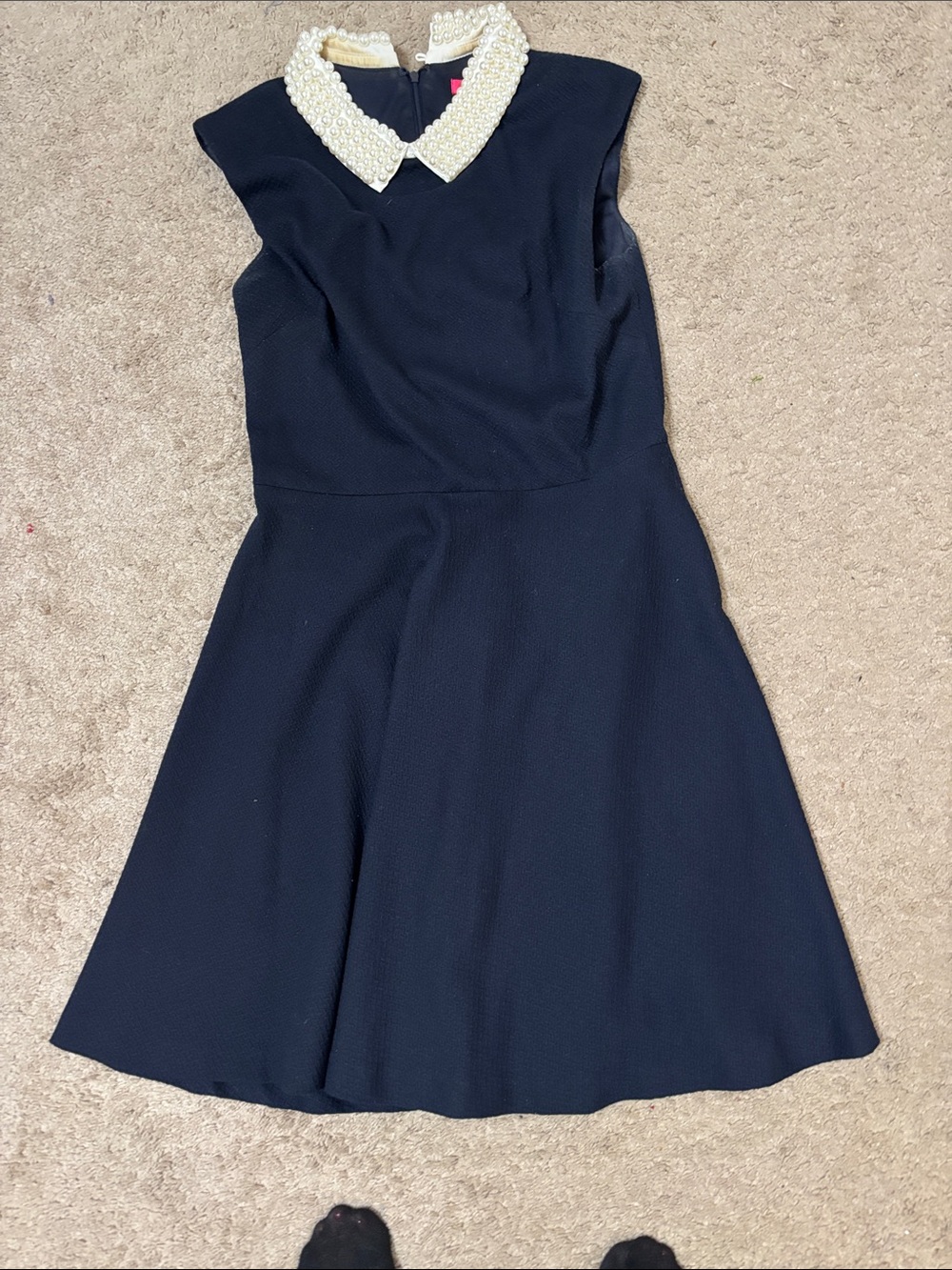 Betsey Johnson Navy Fit-and-Flare Dress with Pearl Collar